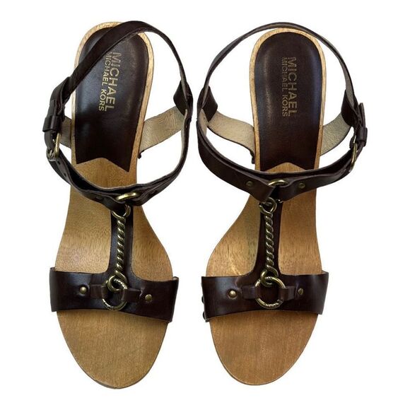 Michael Kors Women's Slingback Wooden Platform Heels Dark Brown Size 10M - Picture 3 of 9